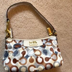 Coach Brown and White Geometric Shoulder Bag